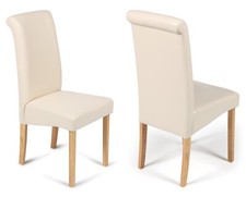 2 Cream Dining Chairs Faux Leather Scroll Top Padded Seat Dining Kitchen Roma