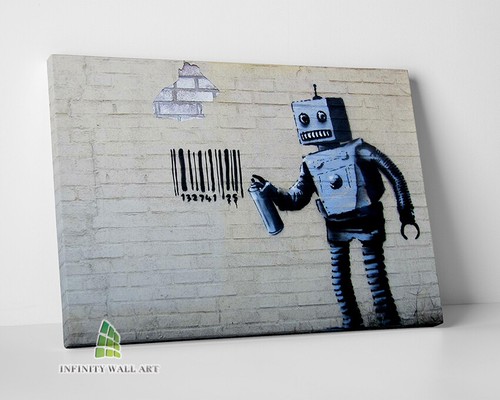 Banksy robot graffiti canvas - banksy,