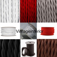 Twisted-Silk Braided Vintage Fabric Coloured Lighting Cable Flex 3 core 0.75mm
