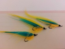 3 x Sunray Shadow  ,blue/yellow size 8 singles SALMON fishing  flies Ref.0175