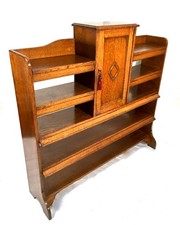 Antique Arts & Crafts Oak Bookcase / Book Shelf Display Rack Freestanding c.1930