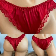 VINTAGE RED SATIN LACE EMBROIDERY THONG PANTIES sz M