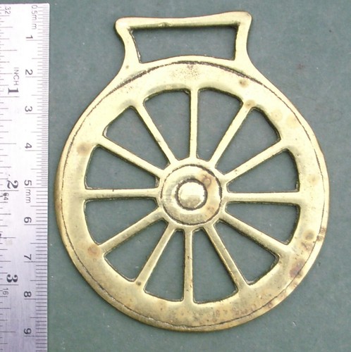 Horse brass cart wheel - brass:, wheel,
