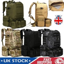 55L Large Rucksack 4 in 1 Outdoor Army Backpack Military Tactical Molle Inferno