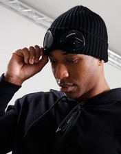 CP Company Men's Black Cotton Knit Goggle Beanie Hat Size UNI NEW