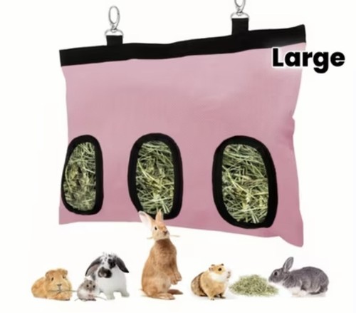 Rabbit pink hay feeder - feeder, bag