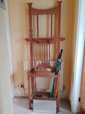 Edwardian Antique Oak Hall Stand With Bevel Edge Mirror And Original Pans  