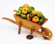 Dolls House Wooden Wheelbarrow and Pumpkins 1:12th Miniature Garden tumdee
