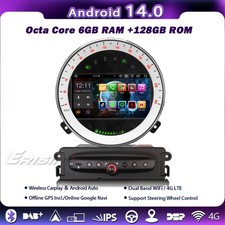 6+128GB Android 14 Car Stereo CarPlay BMW Mini Cooper R56 Radio DVD DAB+Sat Nav