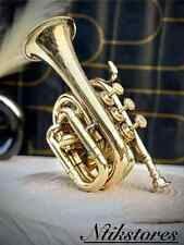 Brass Working Trumpet Pocket Bugle Horn with 3 Valve Mouthpiece Musical Trumpet