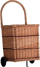 Wheeled Wicker Shopping Trolley Basket 45x35x50cm, Vintage Style Carry Cart