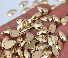 200 x metallic gold sew On 7x12 mm Tear drop Jewel GEM  RHINESTONE trim Bead