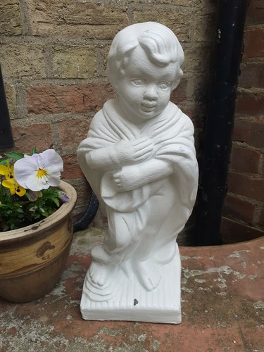 Large white painted cherub - white,