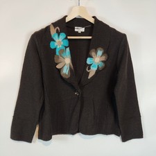Klass Collection Blazer M Brown Boiled Wool Floral Collar Smart Jacket Knitwear