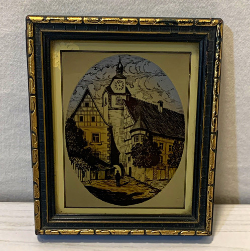 Germany framed village etching - framed,