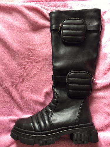 Black chunky knee high combat - chunky,