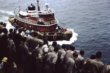 1950’S Kodachrome Old Red 35mm Slide - Tug Boat Along Side Passenger Ship