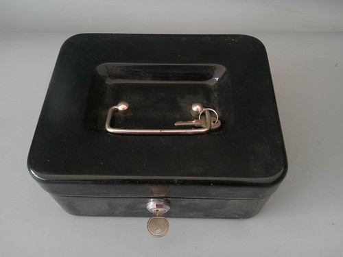 Vintage black metal cash box - vintage,