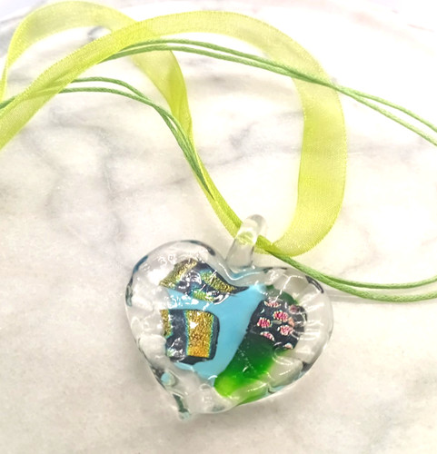 Dichroic glass heart pendant - dichroic,