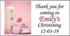 48 Personalised Christening Pink Party Stickers Labels Party Bags Sweet Cones
