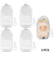 5PC Clear Figure Display Bag Case for  Mini Doll, Carrying Pouch w/ Keychain
