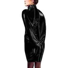 Female Zipper High Neck Bodycon Knee Length Dress PVC Hobble Dress Sexy Vestidos