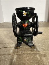 Vintage Coffee Grinder w/ Heart & Flowers Miniture Cast Iron Figurine 