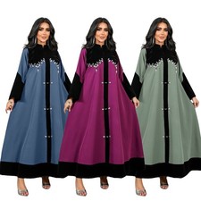 Islamic Women Modest Dress Velvet Abaya Beaded Maxi Dubai Kaftan Evening Gown