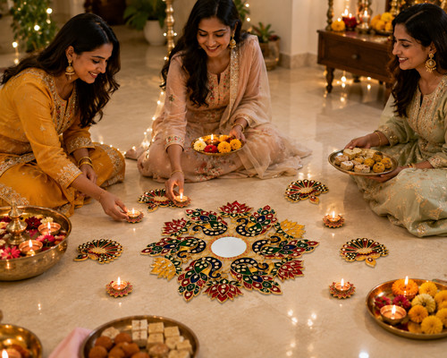 Peacock diya rangoli - diya,