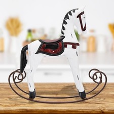 Handmade Wooden Rocking Horse Carved Painted Kids Toy Gift Table Decoration