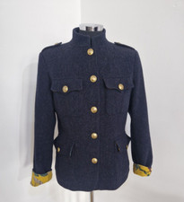 Joules Tweed Military Jacket Size 12 Cedar 100% Wool Witton Blazer Dark Blue 