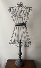 Vintage Metal Female Bust Mannequin Metal Black Grey Paint Bow Waist Line