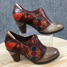 LArtiste By Spring Step Boots Womens 41 Raina Front Zip Heels Low Bootie Brown