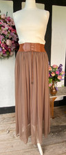 Punkyfish Brown / Tan Long Floaty Skirt Boho- One Size: Best Fit Size UK 8 10 12