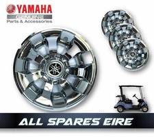 GENUINE YAMAHA CHROME GOLF CART BUGGY WHEEL COVERS HUB CAPS FITS ALL YEARS