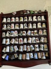 73 Job Lot Bundle Bone China Etc Collectable Mixed Thimbles Souvenir & Rack