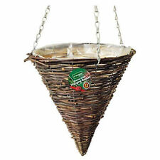 Flower Hanging Basket Wicker/Rattan Cone Shape Garden Planter Chain & Liner 12"