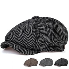 Adjustable Peaky Blinders Hat Newsboy Flat Cap Herringbone Tweed Baker Boy