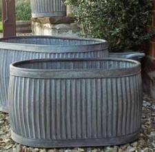 Vintage style galvanised metal grey oval dolly tub garden planter pot