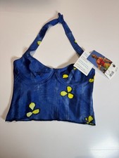 EVA Tankini Top Size 10 Blue Yellwow Underwired Nonpadded Retro Swimwear