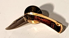 Vtg Mini Buck Knife Signed Buck 110 Enameled Gold Tone Lapel Tack Hat Pin 1.5"