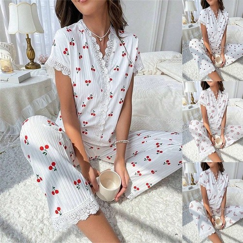 Ladies pyjamas set lace floral - set,