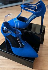 Marks And Spencer Insolia Stiletto Royal Blue Suede Shoes Size 3 Wide FitEU 35.5