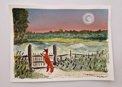 Fox landscape watercolour and - fox,