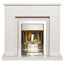 Adam Lomond White Marble Fireplace with Helios Electric Fire in Brushed Steel...