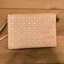 Michael Kors Ava LG Convertible Pouch Laser Cut Crossbody Bag Light Peach
