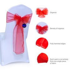 100 Red Organza Chair Sashes Bow for Wedding Party Event Banquet Decor-Free Ship