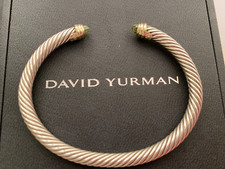 David Yurman sterling silver 5mm cable bangle, peridot terminals in 14K gold