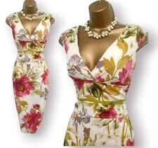 Karen Millen Ivory Pink Floral Oriental Obi Wiggle Pencil Occasion Dress UK 10