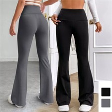 Womens High Waist Flare Leggings Pockets Bootcut Yoga Pants Gym Sports Trousers